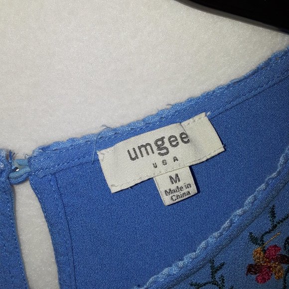 Vintage 90's Umgee Blue Floral Embroidered Flowy Peplum Sleeveless Crop Top M - Picture 12 of 13